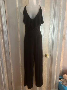 Black V-Neck Ruffle Wide-Leg Jumpsuit